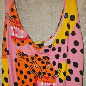 Nooworks Micotti Cat tiger sleeveless cotton knit full-skirted maxi dress sz S